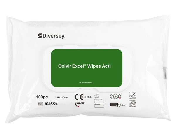 Diversey Oxivir® Excel pulire gli asciugamani di disinfezione con una vasta gamma di effetti | Pacchetto (100 asciugamani)