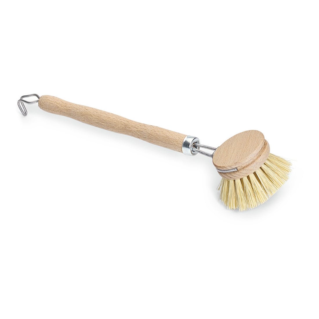 La spazzola per lavare Nölle Profi Brush 25 cm con manico in legno, setole in fibra resistenti al calore, testa rotonda e gancio in metallo all'estremità del manico di Nölle Profi Brush Bürsten- & Pinseltechnik e.K. è raffigurata su sfondo bianco.