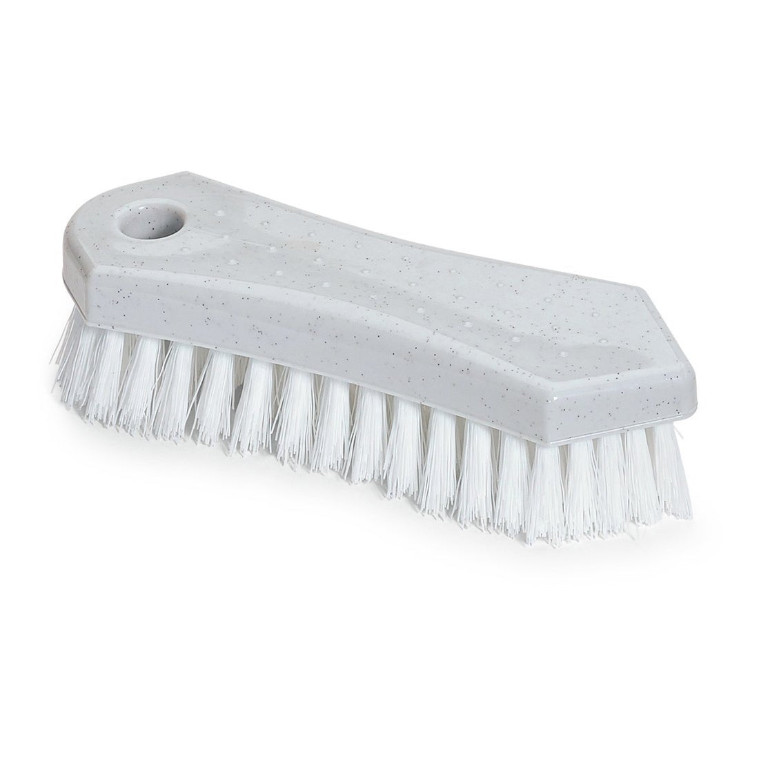 La spazzola multiuso Nölle Profi Brush da 18 cm di Nölle Profi Brush Bürsten- & Pinseltechnik e.K. è dotata di setole in PP rigide e un foro per il manico, ideale per la pulizia, qui in plastica grigia su sfondo bianco.