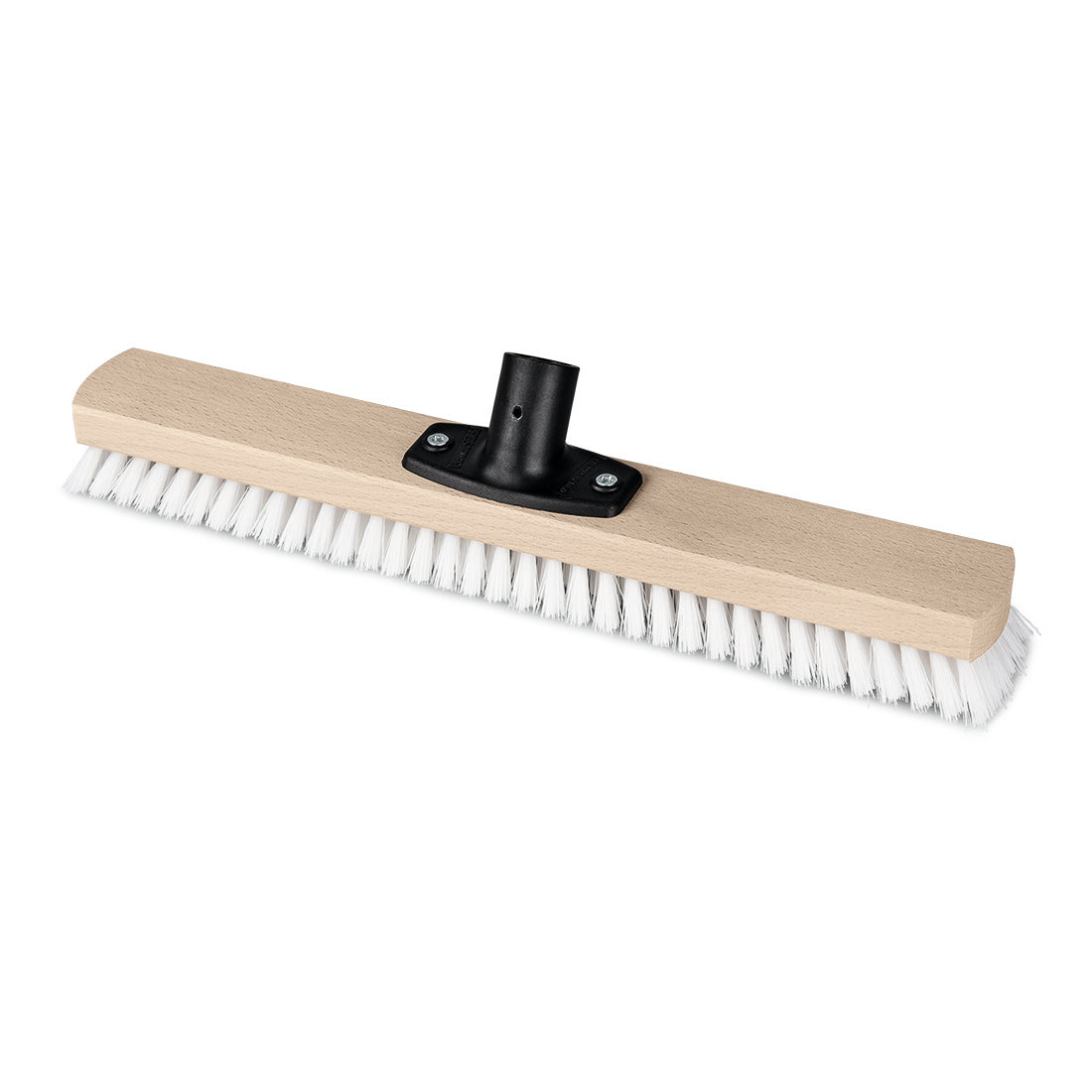 Der Nölle Profi Brush Power Stick 40 cm Großflächenschrubber (PP-weiß/grün) von Nölle Profi Brush Bürsten- & Pinseltechnik e.K. verfügt über weiße Polypropylen-Borsten, einen hellen Holzboden und eine schwarze Stielhalterung - ideal für die professionelle Reinigung.