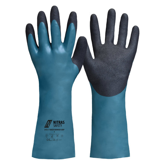 NITRAS GREEN BARRIER GRIP, guanti di protezione chimica, petrolio / nero