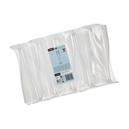 Una confezione da dieci bicchieri a stelo riutilizzabili Starpak 10 di Starpak è sigillata in un imballaggio di plastica trasparente, sulla cui parte anteriore si trova un'etichetta con informazioni sul prodotto e codici a barre.