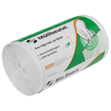 Eine Rolle EMIL DEISS KG (GmbH + Co.) DEISS 36023 Müllbeutel (610x850 mm, weiß, 50 Stück) in robuster Verpackung mit deutsch/englischem Text. Sie sind leicht zu öffnen, extrem reißfest und mit LDPE-Spezialfolie ausgestattet.