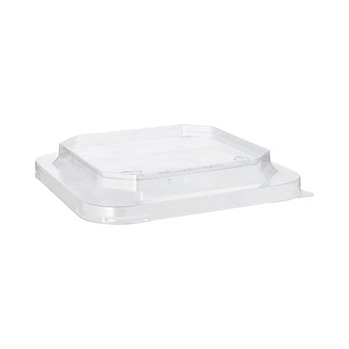 Il coperchio Starpak 25 per lunchbox è un coperchio quadrato trasparente in plastica PET con bordi leggermente rialzati e scanalature sottili, progettato da Starpak per adattarsi in modo sicuro a lunchbox trasparenti e rettangolari.
