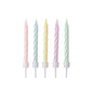 PAPSTAR 24 candele di compleanno pastello con supporto (6 cm, assortiti per colore) di PAPSTAR GmbH. Raffigurate in fila verticale - rosa, blu, giallo, viola e verde - su uno sfondo bianco semplice. Ogni scatola contiene 10 pezzi.
