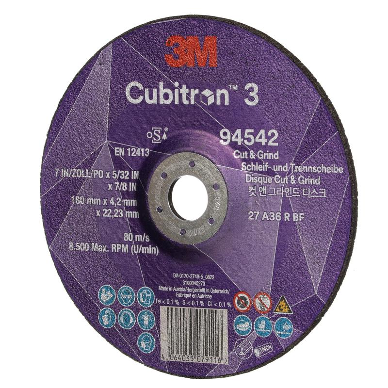 Disco abrasivo 3M™ Cubitron™ 3 Cut and Grind, 94542, 36+, T27, 180 mm x 4,2 mm x 22,23 mm, EN, 10/confezione, 20 pezzi/PU | Confezione (10 pezzi)