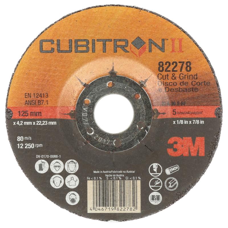 Disco abrasivo per taglio e molatura 3M™ Cubitron™ II, T27, 125 mm x 4 mm x 22 mm, 36+ | Confezione (10 pezzi)