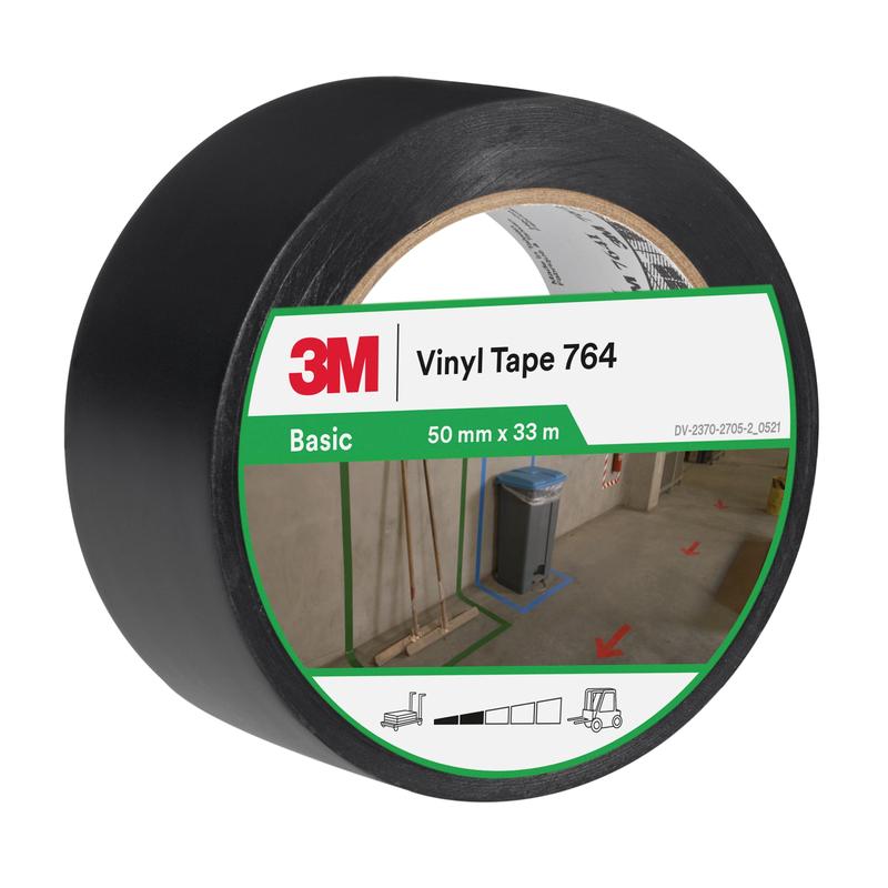 Nastro in PVC per usi generici 3M™ 764, nero, 50 mm x 33 m, 0,13 mm, confezionato singolarmente | Confezione (1 rotolo)