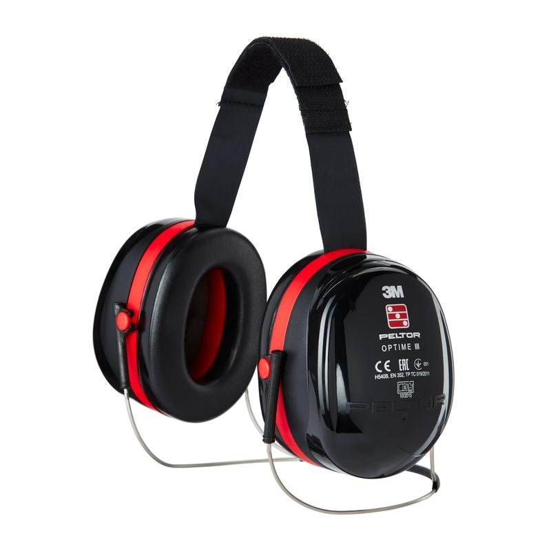 Cuffie auricolari 3M™ PELTOR™ Optime™ III, nere/rosse, archetto da collo, H540B-412-SV | Confezione (1 pezzo)