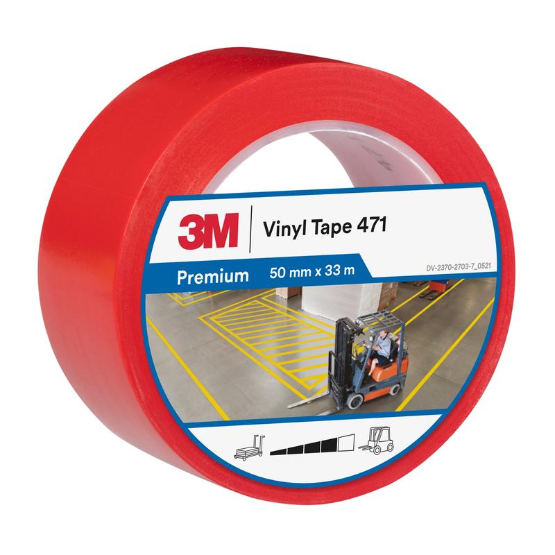 Nastro in PVC morbido 3M™ 471, rosso, 50 mm x 33 m, 0,14 mm, confezionato singolarmente | Confezione (1 rotolo)