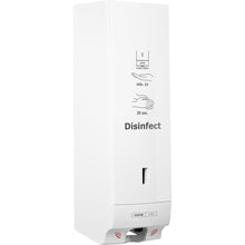 Il distributore di disinfettante CWS ParadiseLine Disinfect Non touch, con pannello bianco, è un distributore a parete bianco con funzionamento senza contatto e simboli per l'uso e 30 secondi di frizione delle mani. La scritta "Disinfect" sulla parte anteriore garantisce un'applicazione igienica.