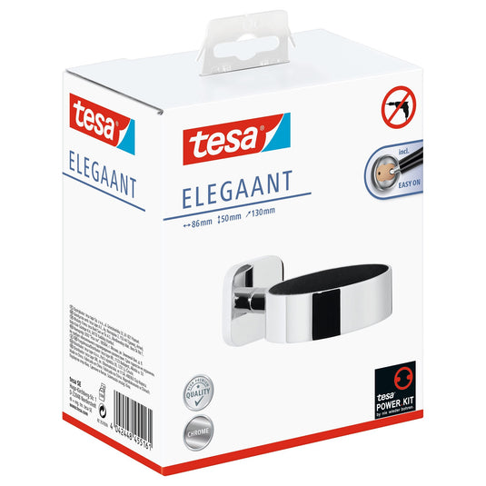 Supporto per asciugacapelli tesa ELEGAANT cromato, design raffinato, con soluzione adesiva inclusa
