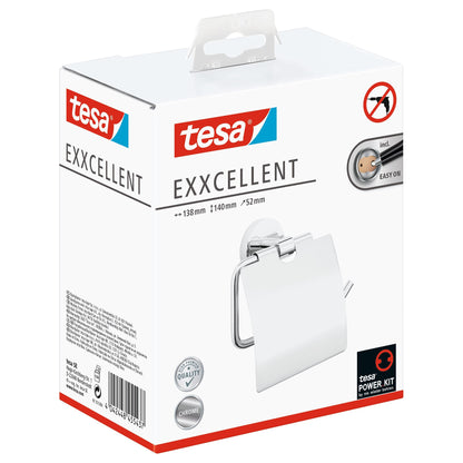 tesa Exxcellent Toilettenpapierhalter mit Deckel, Metall, verchromt, inkl. Klebelösung