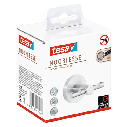 tesa Nooblesse Klebehaken doppelt, Edelstahloptik, inkl. Klebelösung
