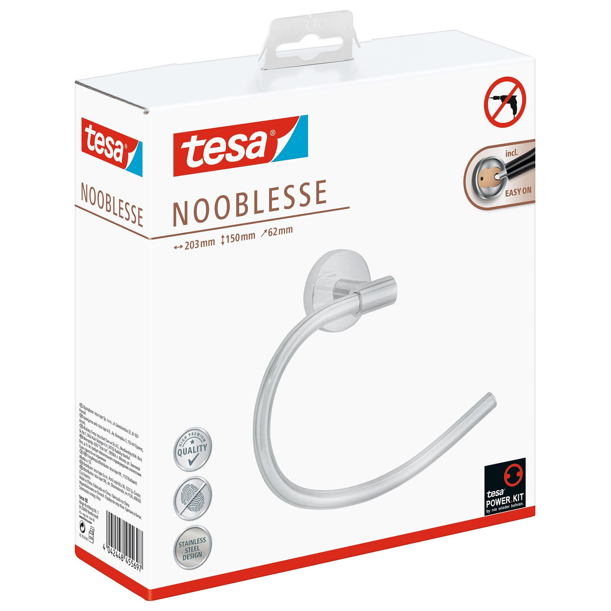 tesa Nooblesse Handtuchring, Edelstahloptik, inkl. Klebelösung