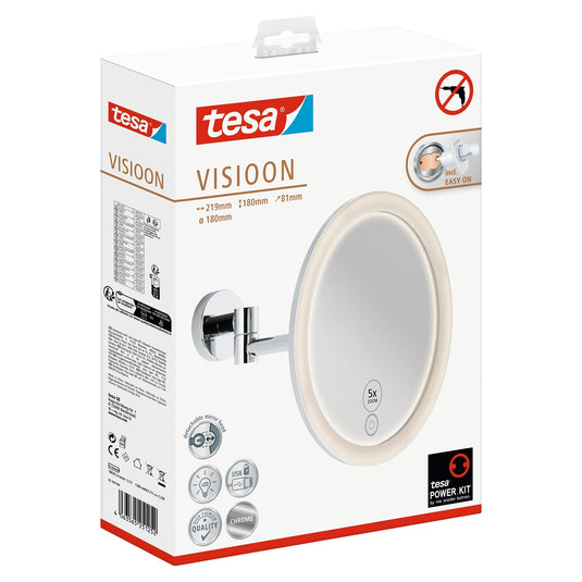 Specchio cosmetico a LED tesa VISIOON con braccio orientabile, autoadesivo, metallo cromato, plastica color cromo