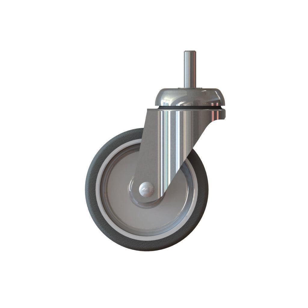 La ruota per carrello TASKI 100mm di Diversey Deutschland GmbH & Co. OHG è una ruota girevole con staffa in metallo e pneumatico in gomma, per carrelli TASKI (confezione da 1 pezzo), raffigurata su sfondo bianco.