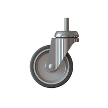 La ruota per carrello TASKI 100mm di Diversey Deutschland GmbH & Co. OHG è una ruota girevole con staffa in metallo e pneumatico in gomma, per carrelli TASKI (confezione da 1 pezzo), raffigurata su sfondo bianco.