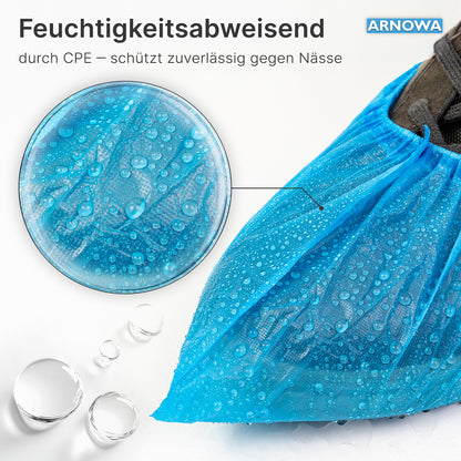 Die ARNOMED CPE Schuhüberzieher von ARNOWA GmbH sind wasserdicht, feuchtigkeitsabweisend und schützen Ihre Schuhe zuverlässig vor Nässe. Einweg, 100 Stück pro Beutel.