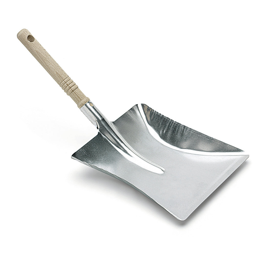 Die Nölle Profi Brush Kehrschaufel Metall verzinkt mit Holzgriff (44x22 cm), von Nölle Profi Brush Bürsten- & Pinseltechnik e.K., ist auf weißem Untergrund abgebildet - perfekt für die professionelle Reinigung.