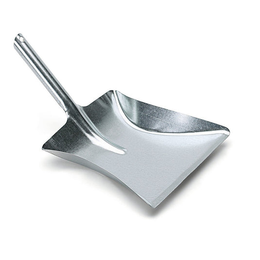 La paletta Nölle Profi Brush in metallo zincato (39x24 cm, manico a incastro) della Nölle Profi Brush Bürsten- & Pinseltechnik e.K. presenta un manico corto e angolato, bordi rialzati e un foro per appenderla – raffigurata su uno sfondo bianco semplice.