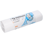 Un rotolo di sacchetti della spazzatura bianchi DEISS 46917 (540x550x0,015 mm, 100 pezzi) di EMIL DEISS KG (GmbH + Co.) in confezione di plastica con informazioni in tedesco e un'illustrazione a strappo - ideale per lo smaltimento pratico dei rifiuti.