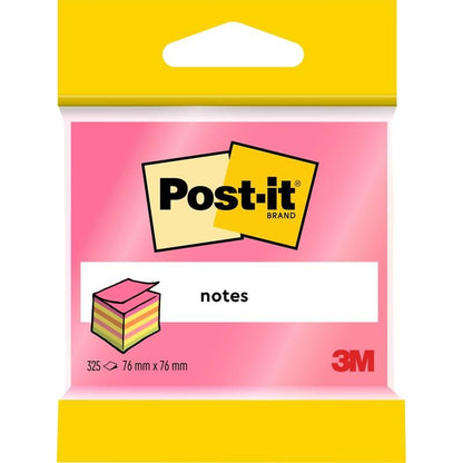 Una confezione di cubi di Post-it® Notes di 3M Deutschland GmbH offre 325 foglietti rosa e gialli (76 mm x 76 mm) per blocco. Sono ideali per l'uso quotidiano in ufficio e sono realizzati in carta 100% certificata PEFC (SGSCH-PEFC-COC-110078).