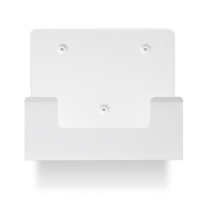 Un supporto da parete Orkla Wound Care AB bianco, rettangolare, per custodia per lavaggio oculare REF 51011042 (1 pezzo) con tre fori per viti e un'apertura frontale, rappresentato dall'alto su uno sfondo bianco semplice.