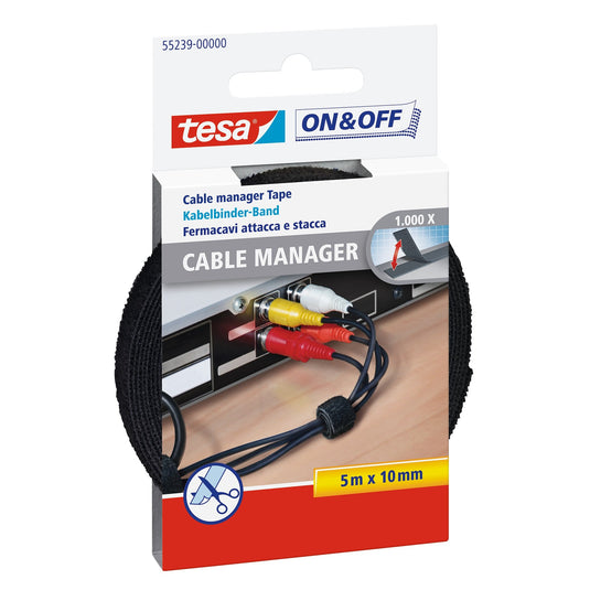 Fascette per cavi con chiusura a velcro tesa On & Off, nere, 5 m x 10 mm