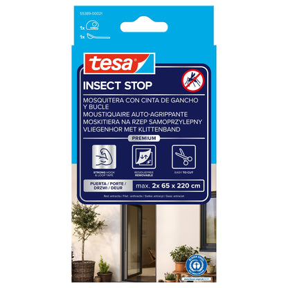 tesa INSECT STOP Klett Fliegengitter Premium für Türen anthrazit, 65 x 200 cm