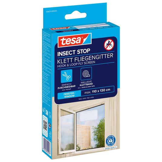 Rete antimosche con chiusura a velcro tesa INSECT STOP per finestre, bianca, 110 x 130 cm