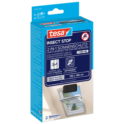 tesa INSECT STOP 2-in-1 Sonnenschutz- und Fliegengitter für Dachfenster Premium, schwarz