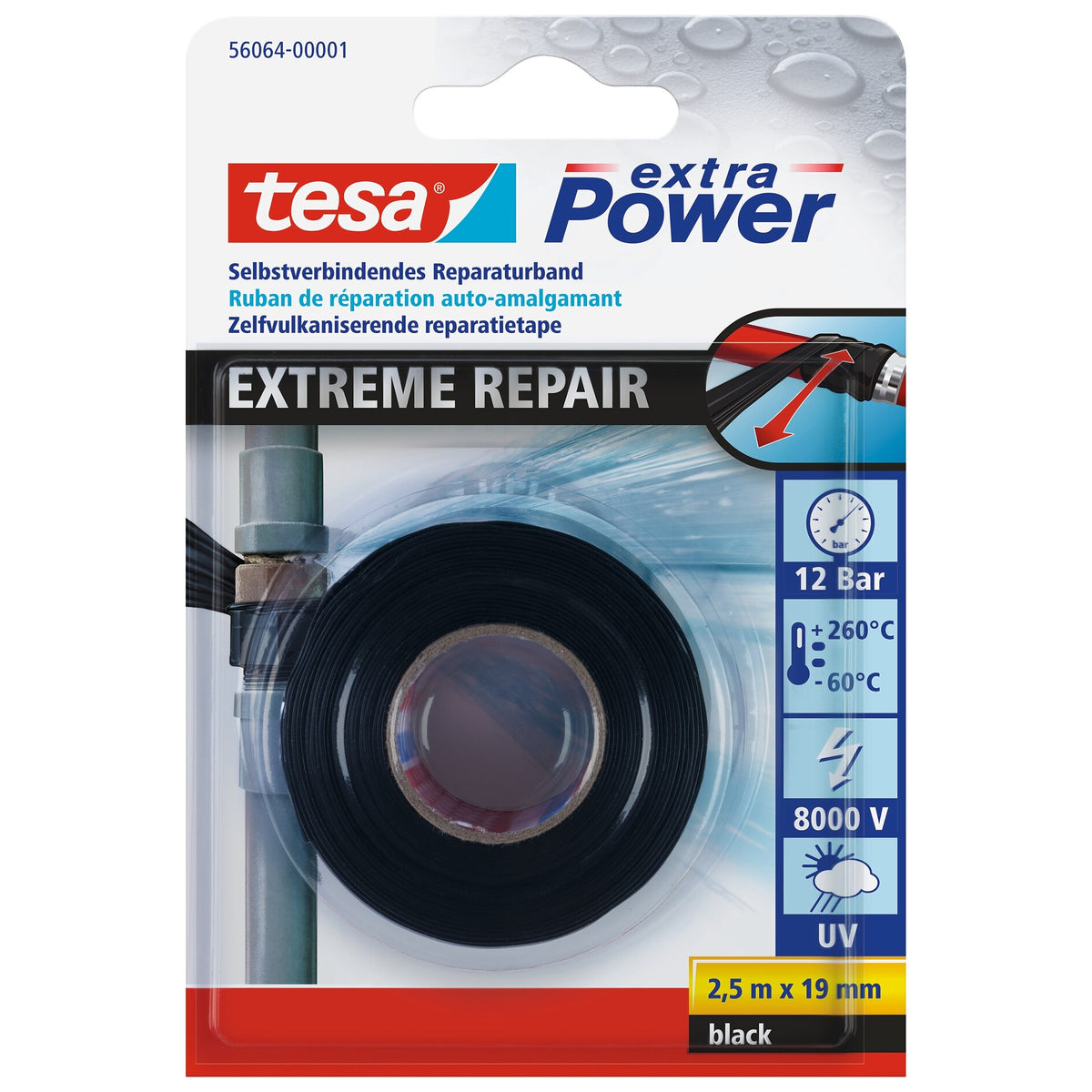 tesa extra Power Extreme Repair Reparaturband, 2,5 m x 19 mm schwarz