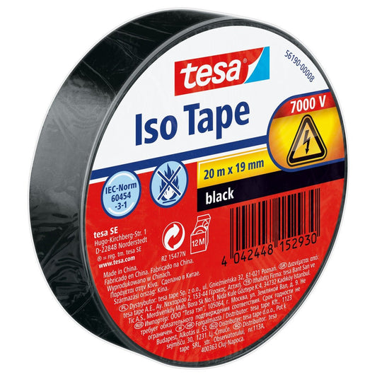 Nastro isolante tesa SPVC per impianti elettrici, nero, 20 m x 19 mm