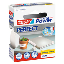 tesa extra Power Perfect Gewebeband, in Hängefaltschachtel, weiß, 2,75 m x 19 mm