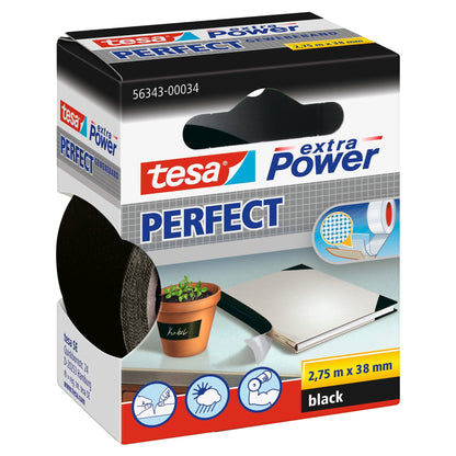 tesa extra Power Perfect Gewebeband schwarz, 2,75 m x 38 mm