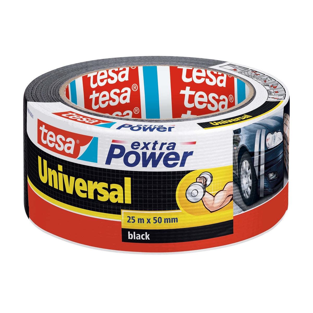 tesa extra Power Universal >60% Recyceltes Plastik Allzweck-Klebeband, 25 m x 50 mm schwarz