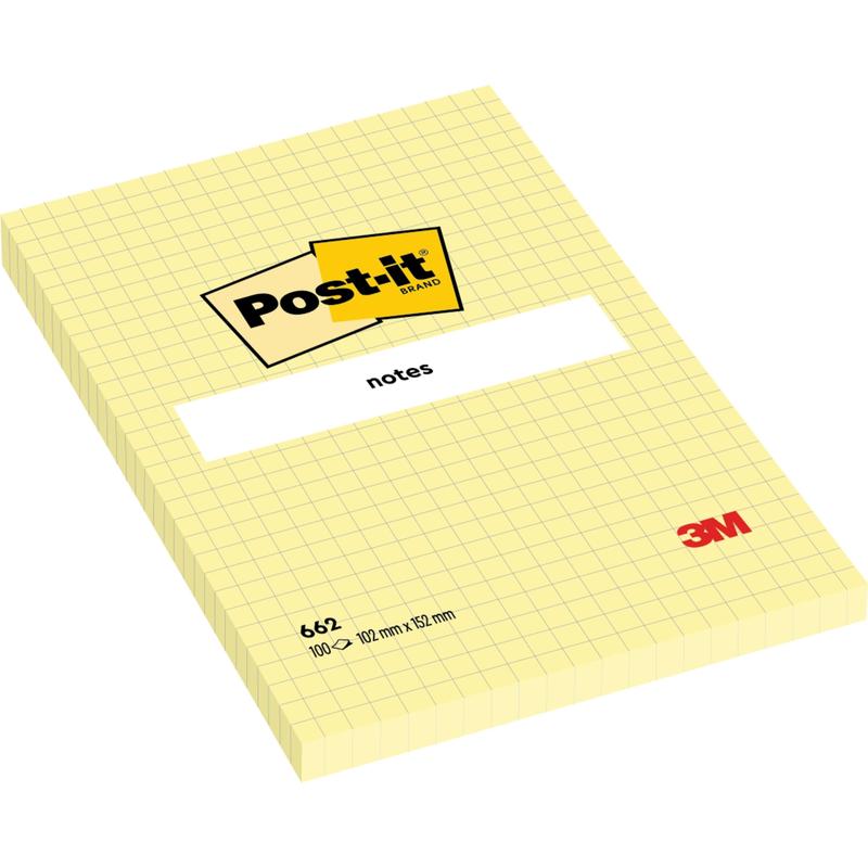 Un blocco di Post-it® Notes Giallo in formato grande (101 x 152 mm) con quadretti, 100 fogli, di 3M Deutschland GmbH, modello SGSCH-PEFC-COC-110078, certificato PEFC al 100%.