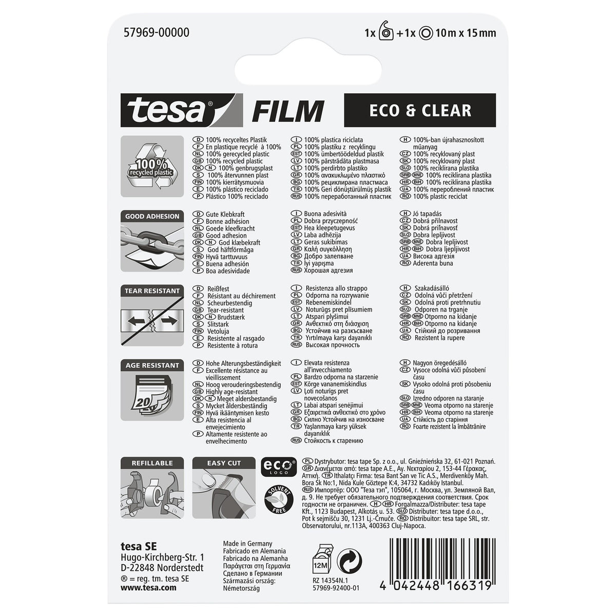 tesafilm eco & clear, transparent, ecoLogo, 10 m x 15 mm
