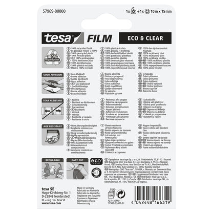 tesafilm eco & clear, transparent, ecoLogo, 10 m x 15 mm