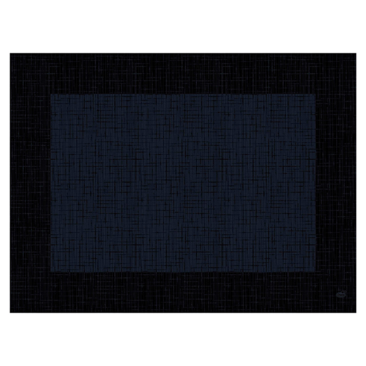 Un'immagine astratta che mostra un grande rettangolo blu scuro con un motivo a griglia strutturato, che ricorda il sofisticato set da tavola Duni Dunicel® 30 x 40 cm "Linnea Black" di Duni GmbH, su uno sfondo nero che riflette la struttura della griglia.