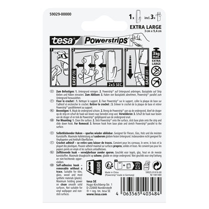 tesa Powerstrips Selbstklebende Haken, XL Eckig, weiß