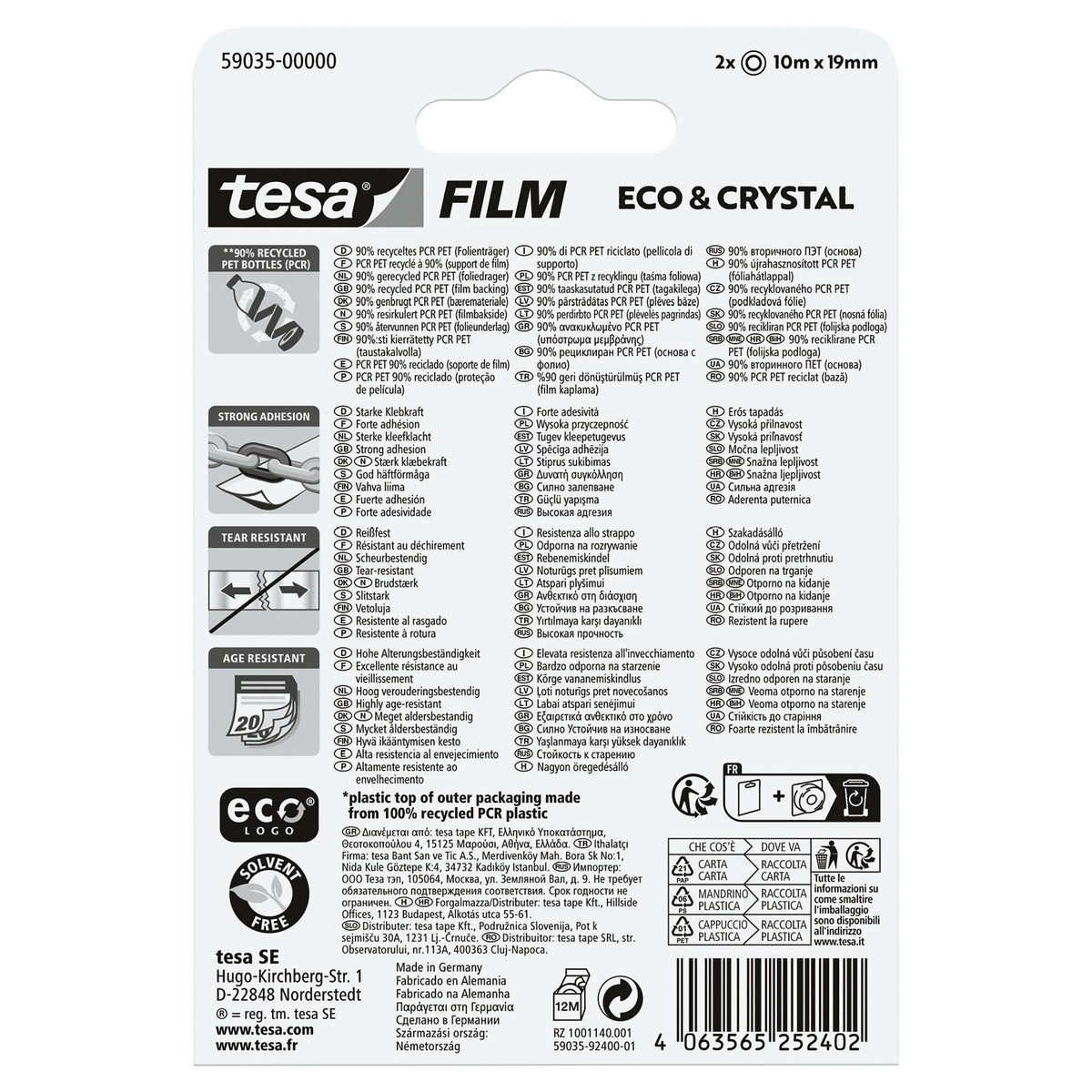 tesafilm Eco & Crystal, transparent, im Blister, 10 m x 19 mm