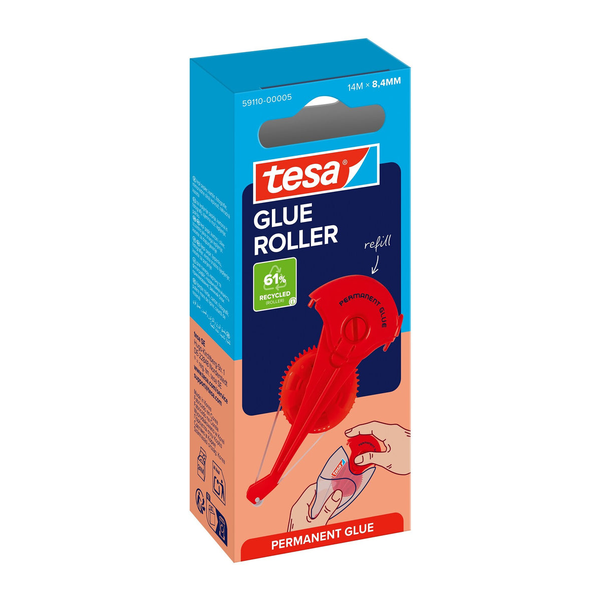 tesa GLUE ROLLER Permanent, transparent, Nachfüllung, 14 m x 8,4 mm