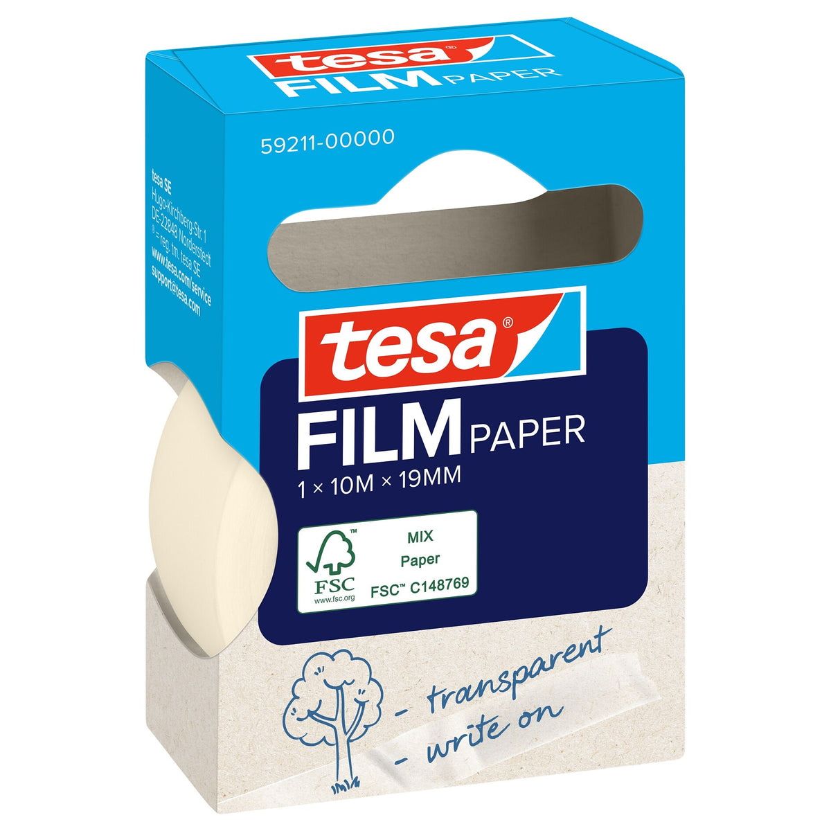tesafilm PAPER, transparent, in Hängefaltschachtel, 10 m x 19 mm