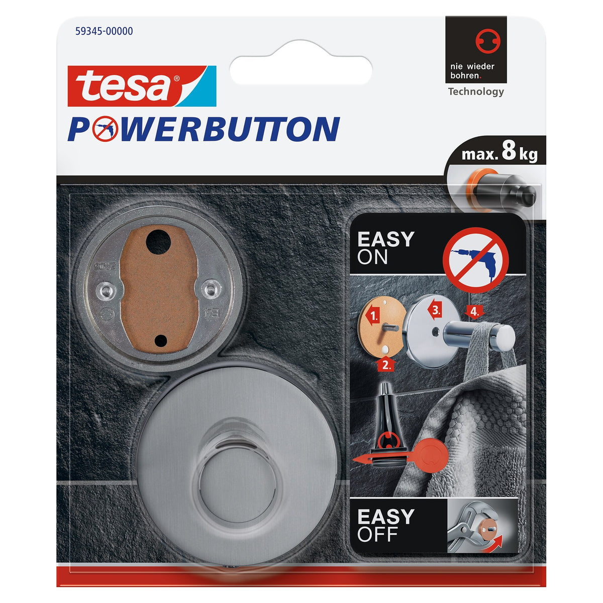 tesa Powerbutton Haken Premium edelstahl