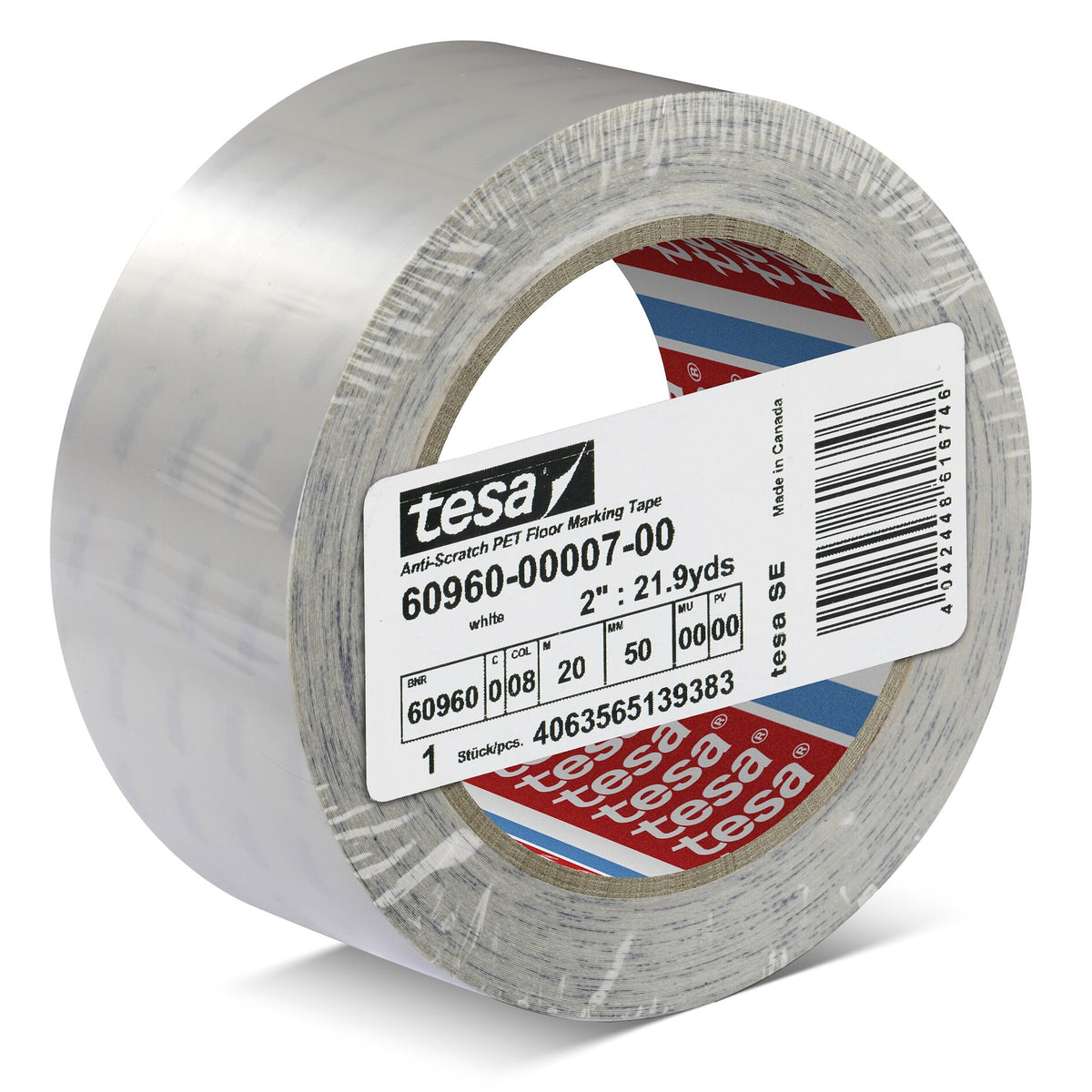 tesa 60960 kratzfestes PET Bodenmarkierungsband, 20 m x 50 mm weiß