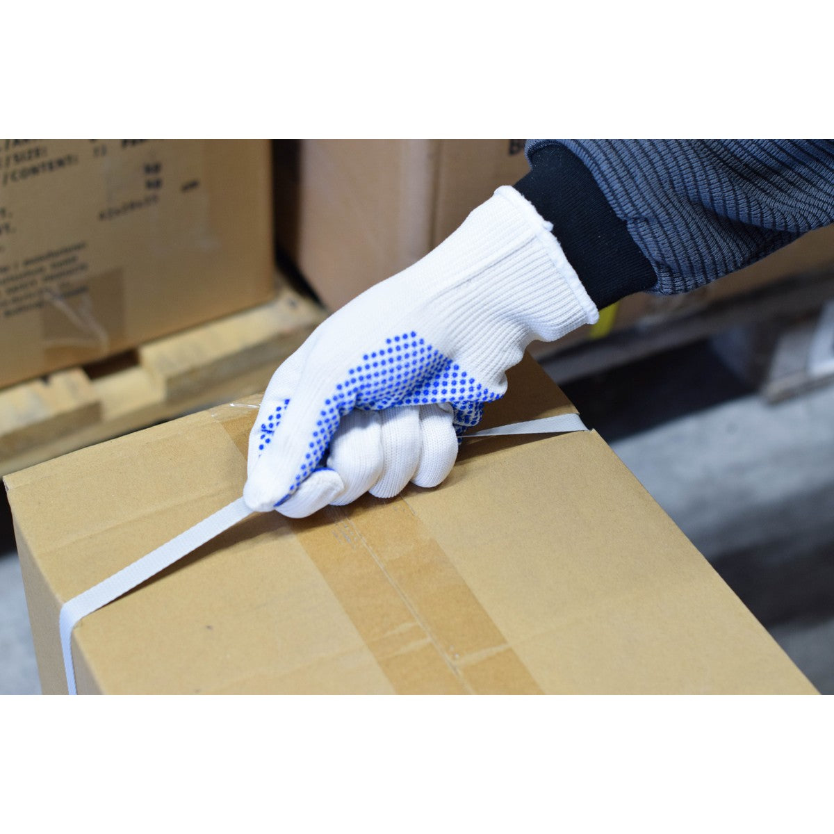 Guanti in maglia NITRAS, nylon/cotone, bianco/blu
