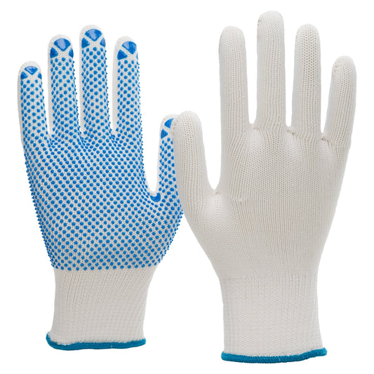 Guanti in maglia NITRAS, nylon/cotone, bianco/blu