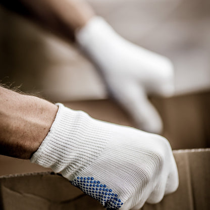 Guanti in maglia NITRAS, nylon/cotone, bianco/blu
